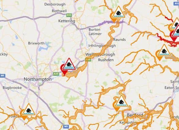Environment Agency has issued flood warnings for Northamptonshire following heavy rain