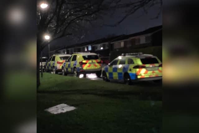 Police were seen in the leafy Corby street this evening. Picture courtesy of Tommy McAuley.