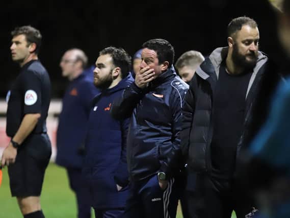 Kettering Town boss Paul Cox has maintained his stance over the way he felt his players were treated during a half-time interval that lasted over an hour and a half at Leamington on Tuesday. Pictures by Peter Short