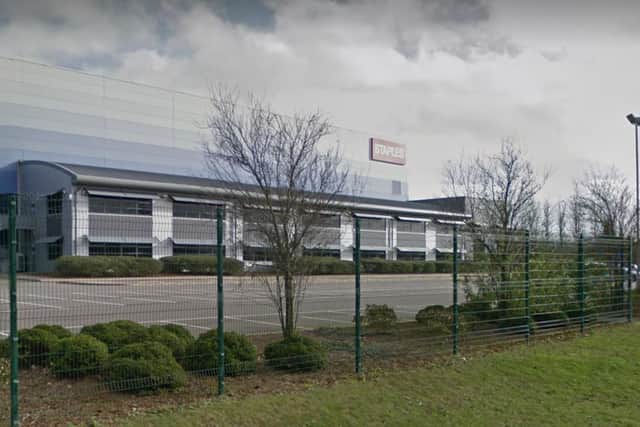 The Staples UK warehouse is next to the former Rockingham raceway circuit