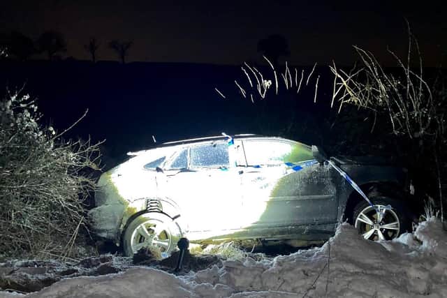 Police came across this car crashed into a ditch after skidding off the road. Photo: @Norpol_P0665
