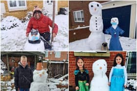 All the snowmen in Northamptonshire today! Photos clockwise from top left: Dennis Murray, Simon Curran, Susan Poulter and Kathryn Louise Burton