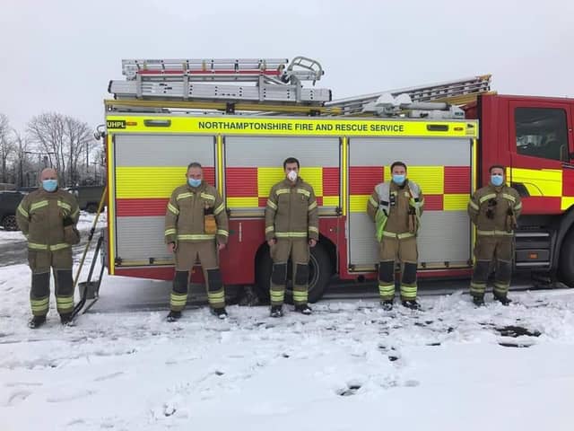 Firefighters from Brackley were out shovelling snow to make sure the local covid vaccination centre could continue giving out vital jabs