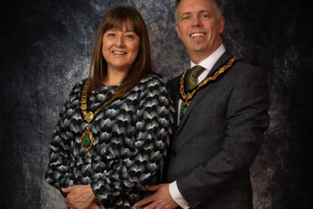 This year’s chairman, Cllr Helen Howell, and consort, Cllr Lee Wilkes, wearing their chains