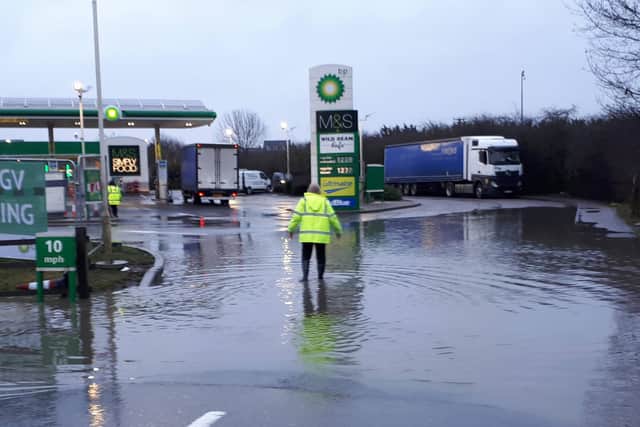 The entrance to the BP Garage on the A45 and McDonald's in Raunds