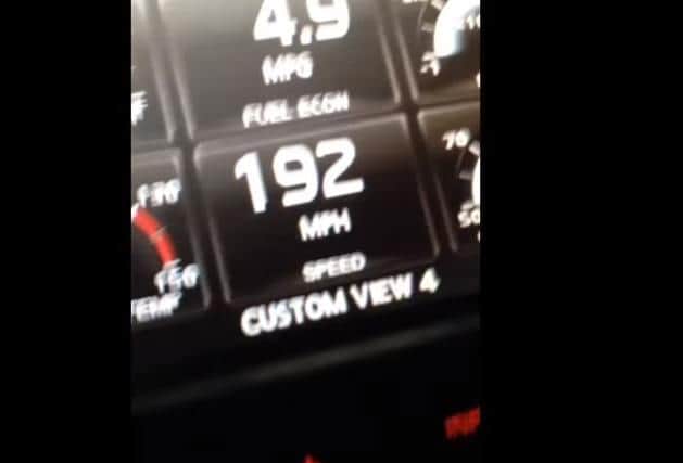 Video showed Shaun Davis clocking 192mph on the A45 in Northampton — and check out the fuel consumption figure! Photo: Northamptonshire Police