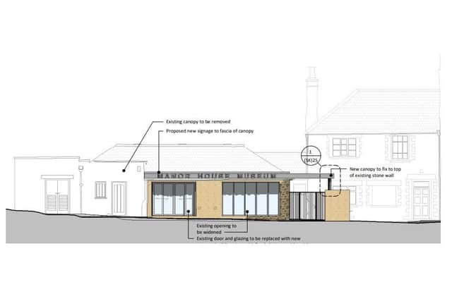 The plans showing the revamped entrance to the museum using the Blitz Tea Rooms building