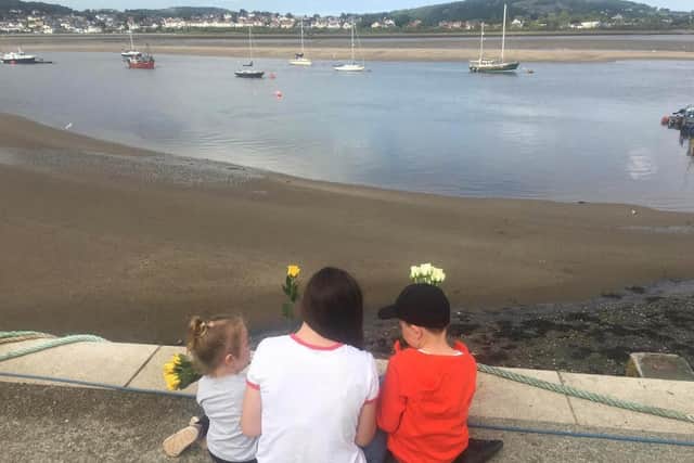 Vicky and her children Leo, 8,  and Ella, 4, visited the town where Justin disappeared