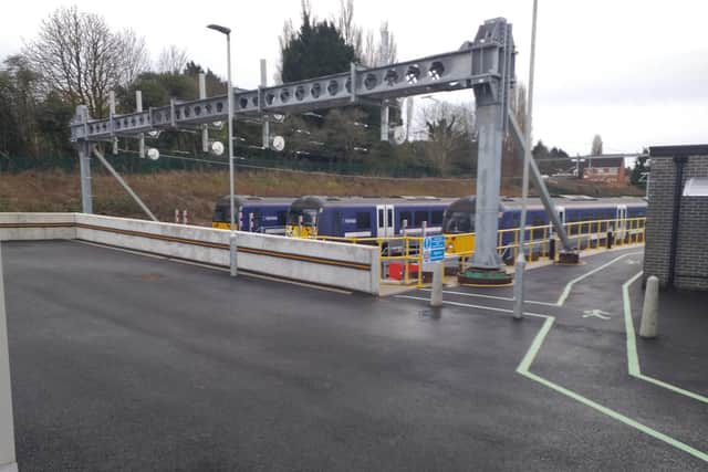 The class 360 trains at the new Kettering Electric Train depot ready to roll - picture David Fursdon