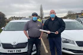 Freddie Fudge of Flat Cap Cabs (left) and Nick Metaxas of Holcot Cars, who are offering free taxi rides for coronavirus vaccination appointments