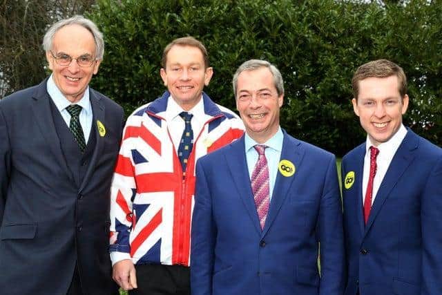 L-R: Peter Bone, Philip Hollobone, Nigel Farage and Tom Pursglove when Mr Farage visited our county in 2016.