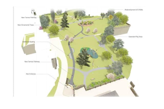The three new areas as seen from the Tithe Barn end of Croyland Gardens