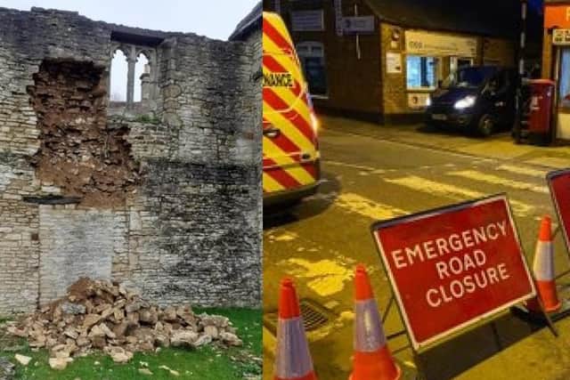 Saffron Road has been closed due to stones falling from Chichele College in Higham Ferrers
