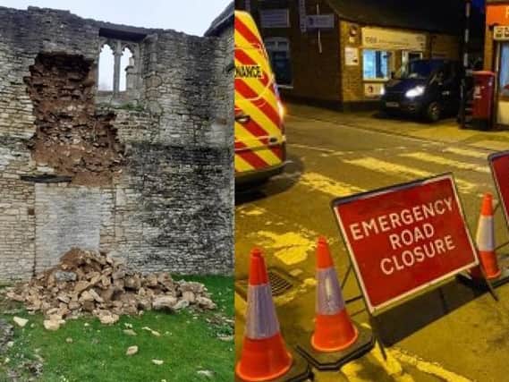 Saffron Road has been closed due to stones falling from Chichele College in Higham Ferrers