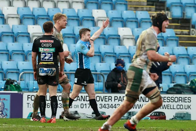 Christophe Ridley blew his whistle to confirm Saints' success at Sandy Park