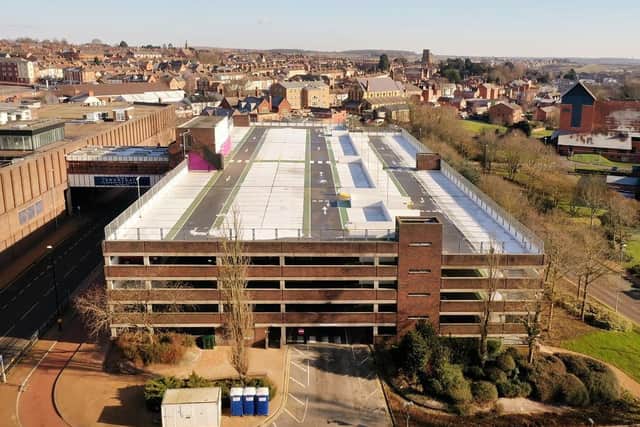 An aerial view of the town centre car park
