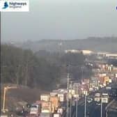 Highways England jam cams show traffic tailing back on the M1 near Northampton