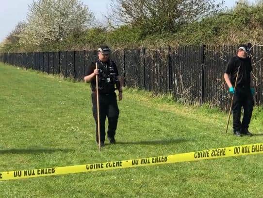 Police search field behind Humber Walk the morning after Wes Brown's death. Image: JPI Media.