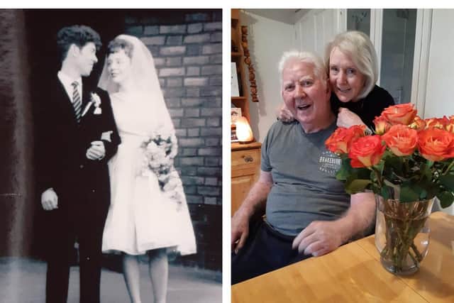 Charlie and June Sweeney, pictured on their wedding day and in recent times.