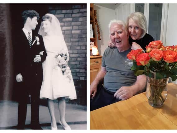 Charlie and June Sweeney, pictured on their wedding day and in recent times.