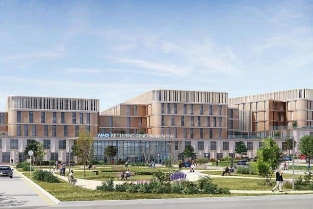 How the hospital could potentially look in the future – depending on how far it can progress its plans. The picture shows a view from Rothwell Road with a new entrance to hospital. Two of the three buildings on the skyline would be dependent on additional capital.