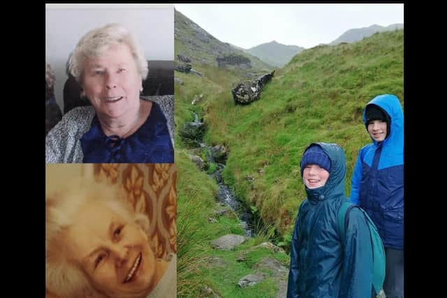 Oliver (on right) with brother George climbing Snowdon last summer.
Inset are his great grans