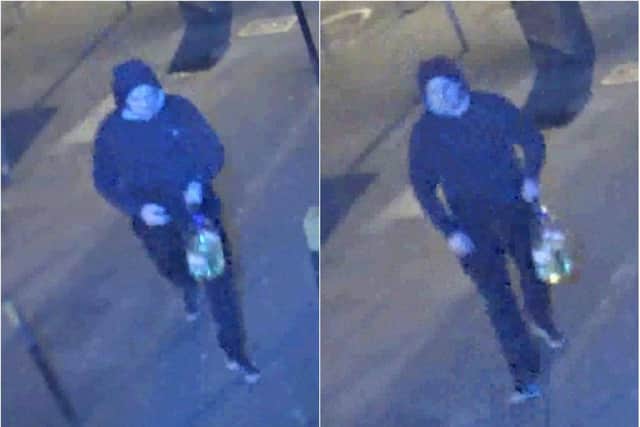 Police have released two images of a man they want to speak to in connection with the arson.