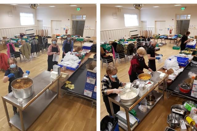 The Corona Kitchen volunteers in Corn Market Hall.