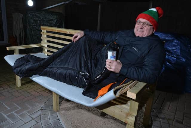 Kevin Sproates is sleeping on a bench to help homeless veterans. Picture by Andrew Carpenter.