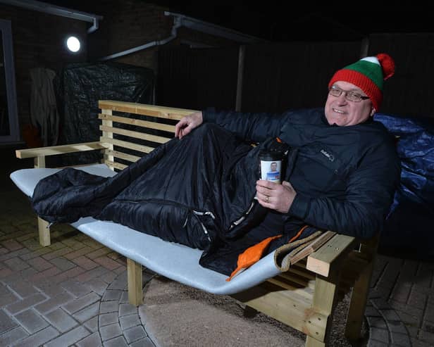Kevin Sproates is sleeping on a bench to help homeless veterans. Picture by Andrew Carpenter.