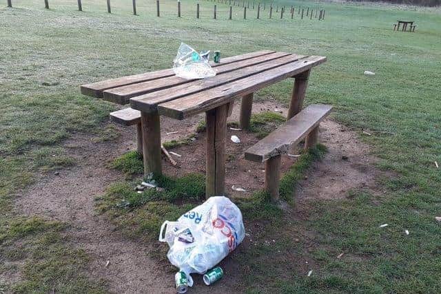 Irchester Country Park rubbish left on a picnic bench