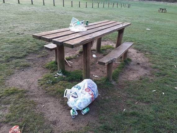 Irchester Country Park rubbish left on a picnic bench