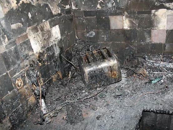 One slice of bread caused thousands of pounds worth of damage to this kitchen. Photo: @northantsfire