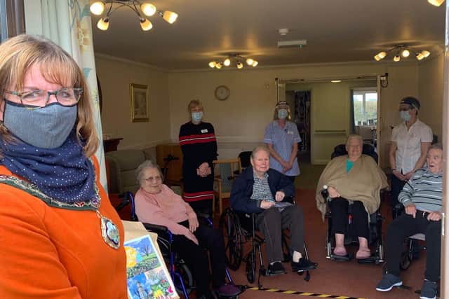 Rushden mayor Melanie Coleman delivering some of the Easter cards