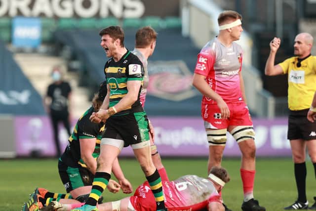 James Grayson roared with delight after Saints secured a memorable win at Rodney Parade