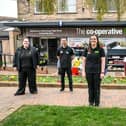 Store Manager Rebecca Wilkinson (front, centre) with colleagues outside the refreshed High Street Central England Co-op store.