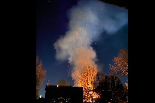Smoke and sparks went high into the night sky