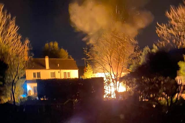 The gazebo caught fire