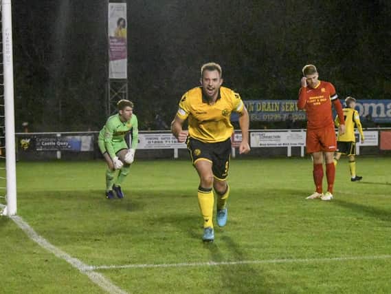Tom Lorraine was on target in AFC Rushden & Diamonds' 2-1 win at Banbury United in an FA Trophy replay in October. The two teams meet for the fourth time this season tomorrow. Picture courtesy of HawkinsImages