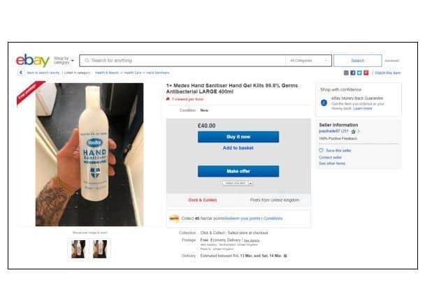 A bottle of handgel is going for 40 on eBay