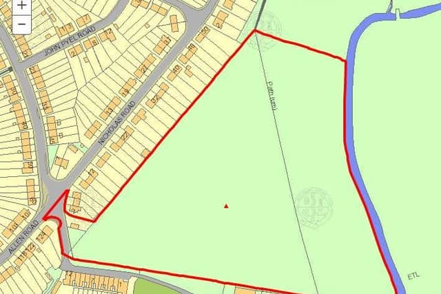 The site outlined in red