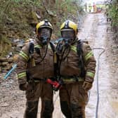 Firefighters taking part in the training exercise at a slate mine in Collyweston