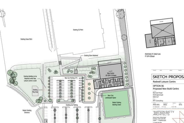 A sketch of the proposed new build for Redwell Leisure Centre in Wellingborough