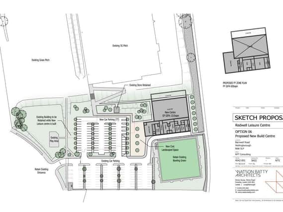 A sketch of the proposed new build for Redwell Leisure Centre in Wellingborough