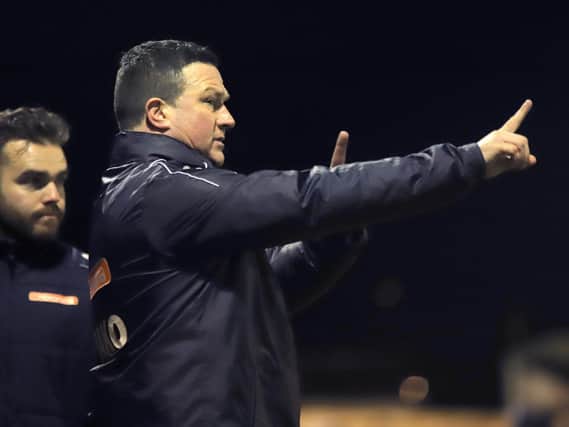 Kettering Town manager Paul Cox on the sidelines during the 0-0 draw with Hereford. Picture by Peter Short