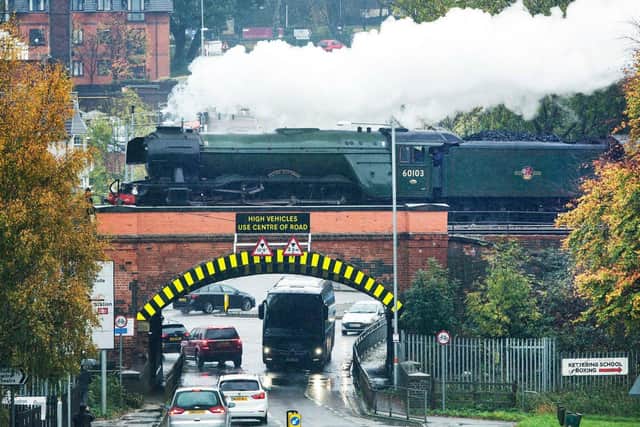 The Flying Scotsman on a previous visit to the county, travelling over the Northampton Road bridge in Kettering.