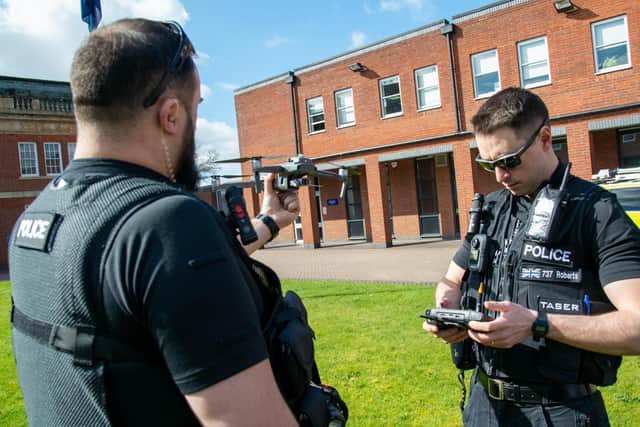 Northamptonshire Police officers with one of the new drones