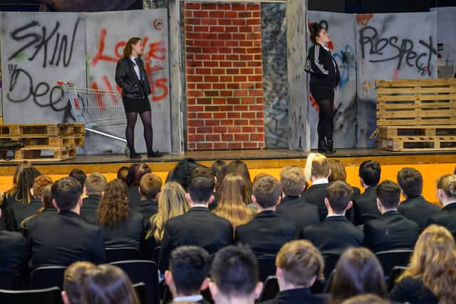 Schools got to see the production of Skin Deep which deals with grooming, gangs, prejudice and violence.