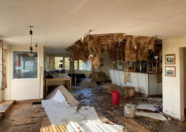 The damaged clubhouse devastated by Storm Ciara