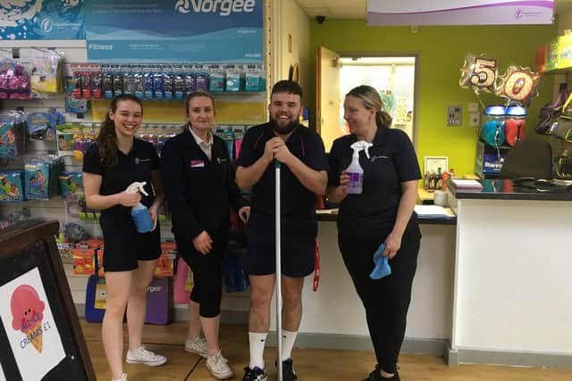 Staff at the start of their shift at Splash Leisure Pool today